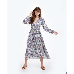 Summersalt Cinched Waist Long Sleeve Caftan Midi Dress Floral Print Size 1XL